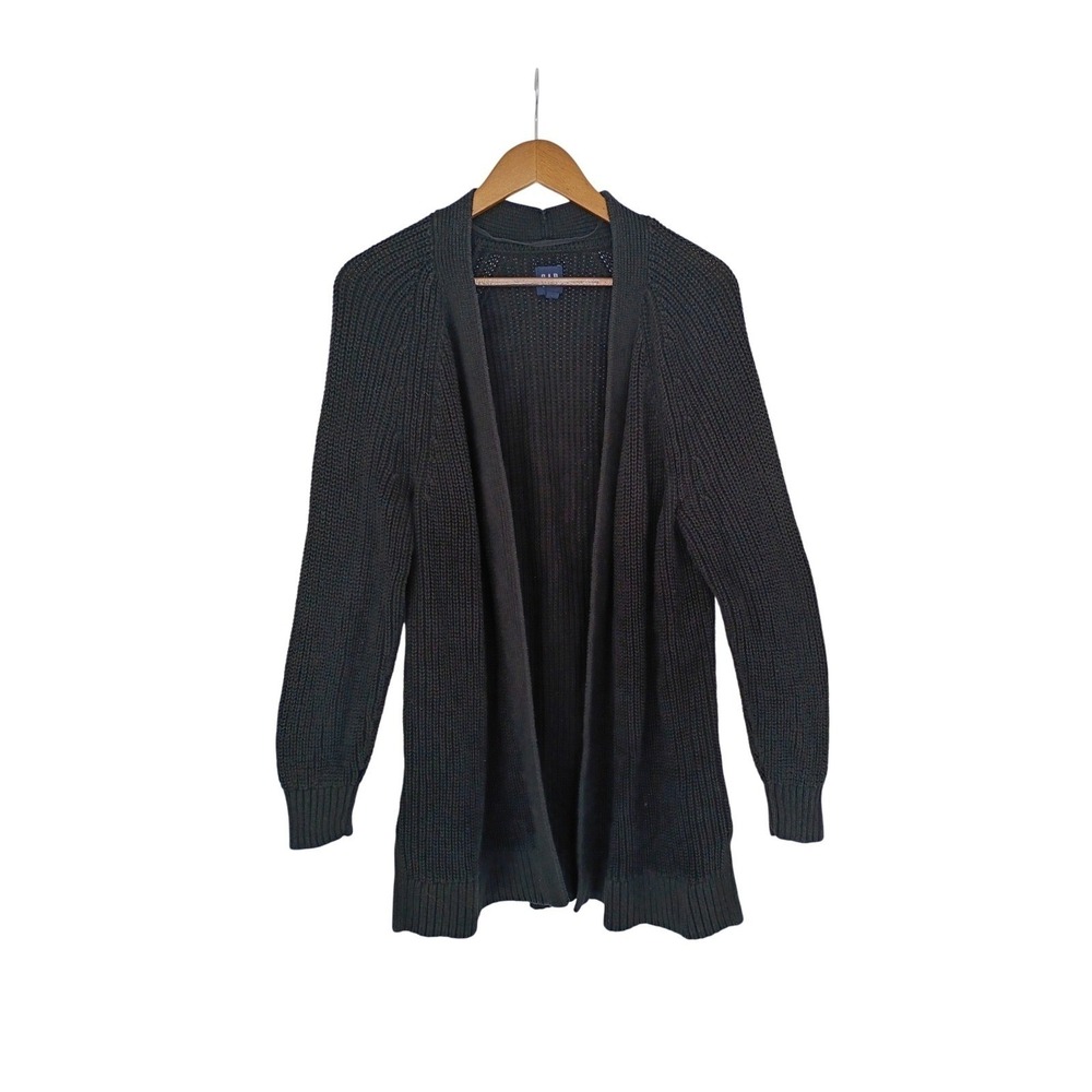 GAP 100% Cotton True Black L Longline Shawl Collar Cardigan Sweater Minimalist - Picture 2 of 8